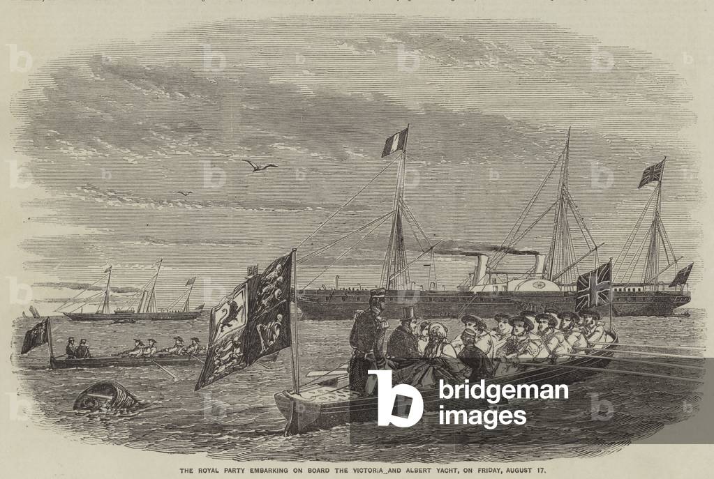 The Royal Party embarking on Board the Victoria and Albert Yacht, on Friday, 17 August (engraving)