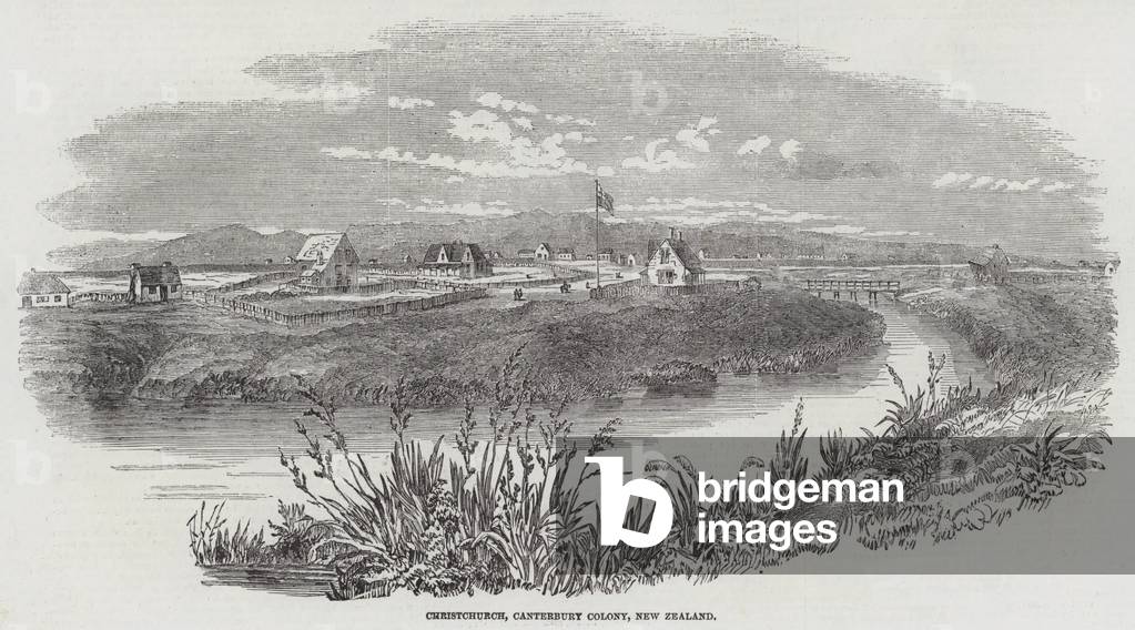 Christchurch, Canterbury Colony, New Zealand (engraving)