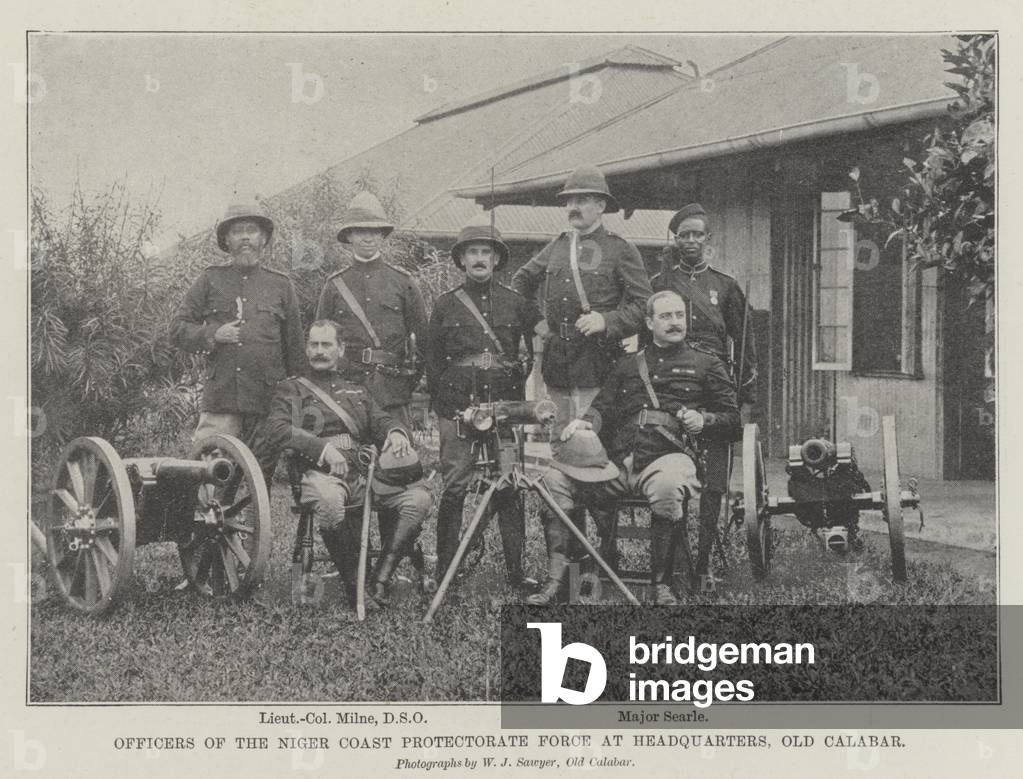 Officers of the Niger Coast Protectorate Force at Headquarters, Old Calabar (b/w photo)