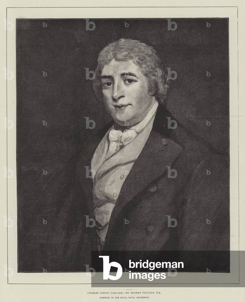 Charles Dibdin (1745-1814), Portrait in the Royal Naval Exhibition (engraving)