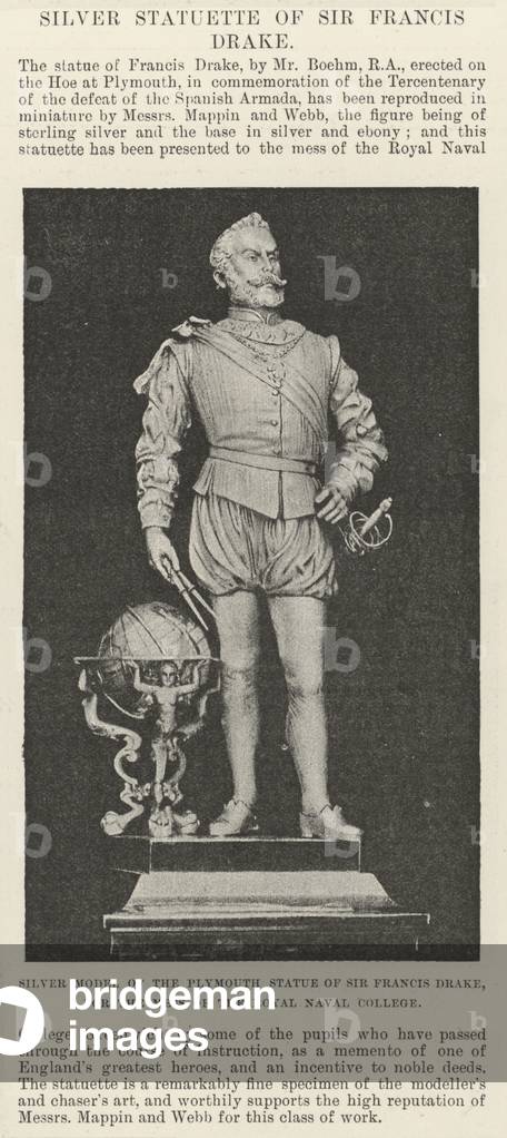 Silver Model of the Plymouth Statue of Sir Francis Drake, for the Mess of the Royal Naval College (engraving)