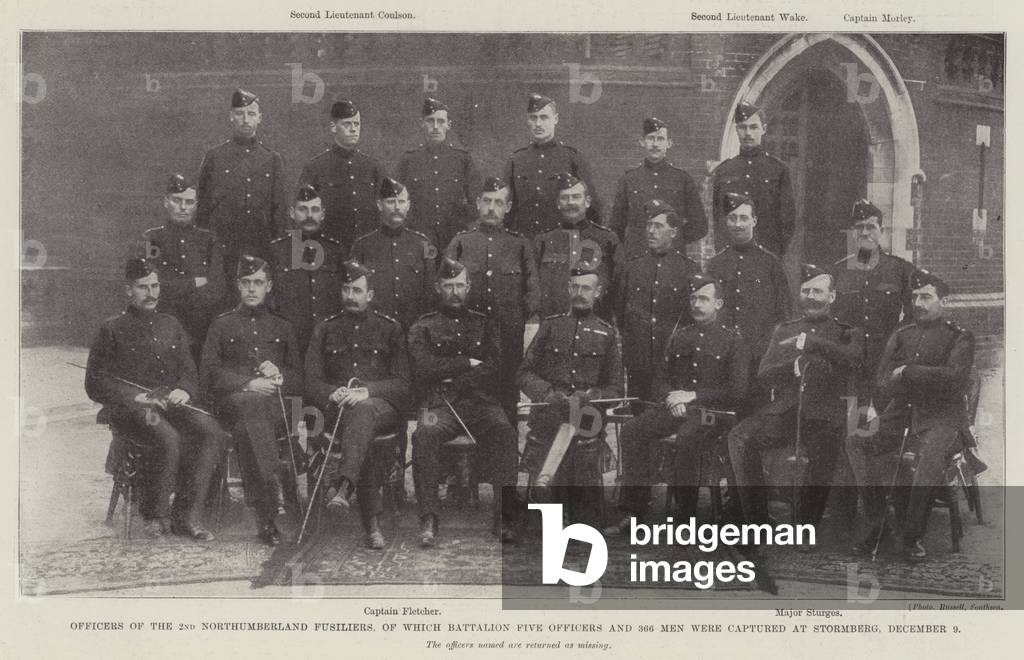 Officers of the 2nd Northumberland Fusiliers, of which Battalion Five Officers and 366 Men were captured at Stormberg, 9 December (b/w photo)