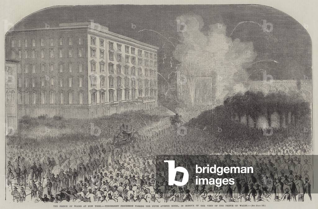 The Prince of Wales at New York, Torchlight Procession Passing the Fifth Avenue Hotel, in Honour of the Visit of the Prince of Wales (engraving)