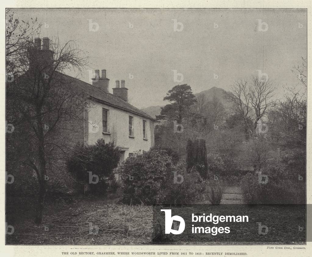The Old Rectory, Grasmere, where Wordsworth lived from 1811 to 1813, recently demolished (b/w photo)