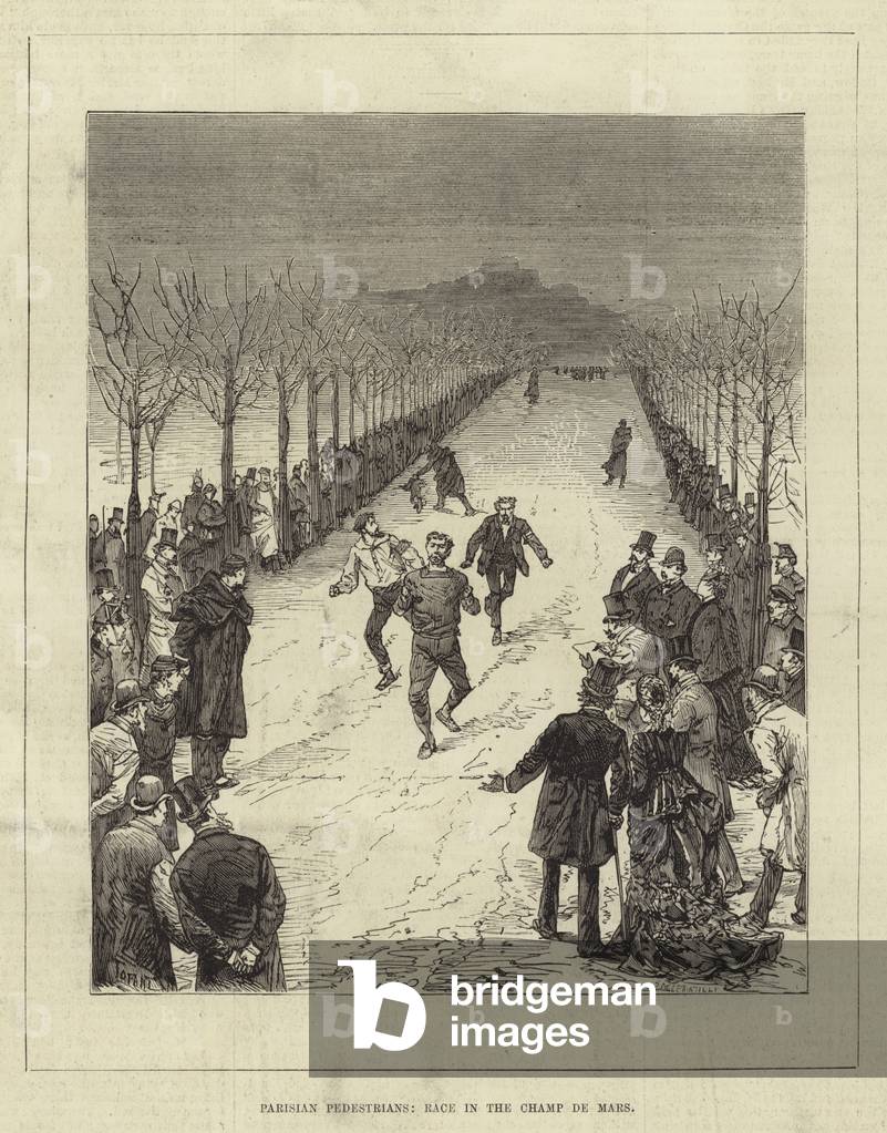 Parisian pedestrians, race in the Champ de Mars (engraving)