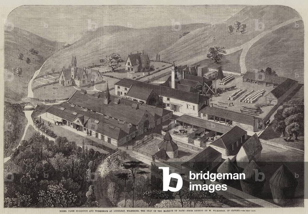 Model Farm Buildings and Workshops at Longleat, Wiltshire, the Seat of the Marquis of Bath (engraving)