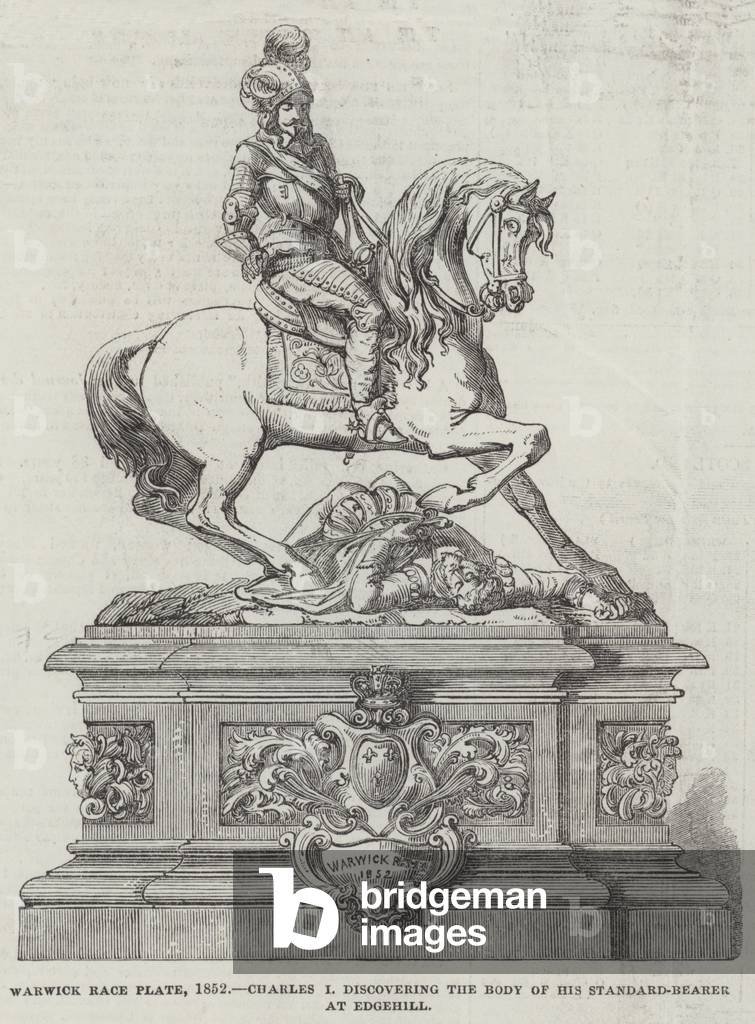 Warwick Race Plate, 1852, Charles I discovering the Body of his Standard-Bearer at Edgehill (engraving)