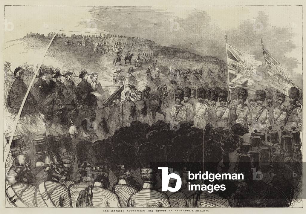 Her Majesty addressing the Troops at Aldershott (engraving)
