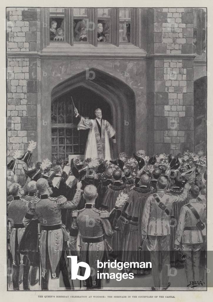 The Queen's Birthday Celebration at Windsor, the Serenade in the Courtyard of the Castle (engraving)