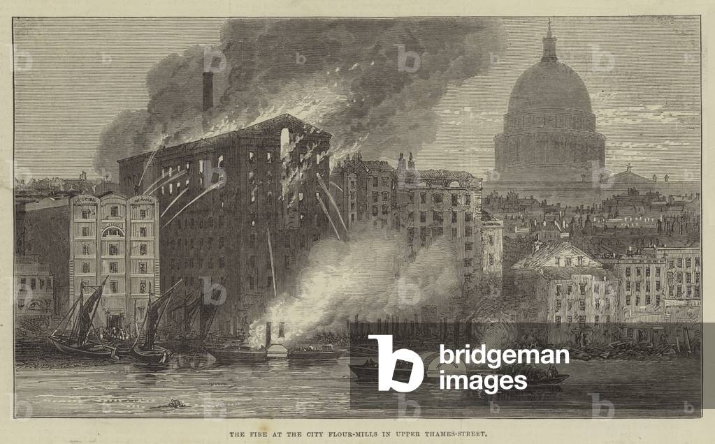 The Fire at the City Flour-Mills in Upper Thames-Street (engraving)