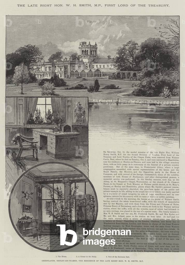 The late Right Honourable W H Smith, MP, First Lord of the Treasury (engraving)