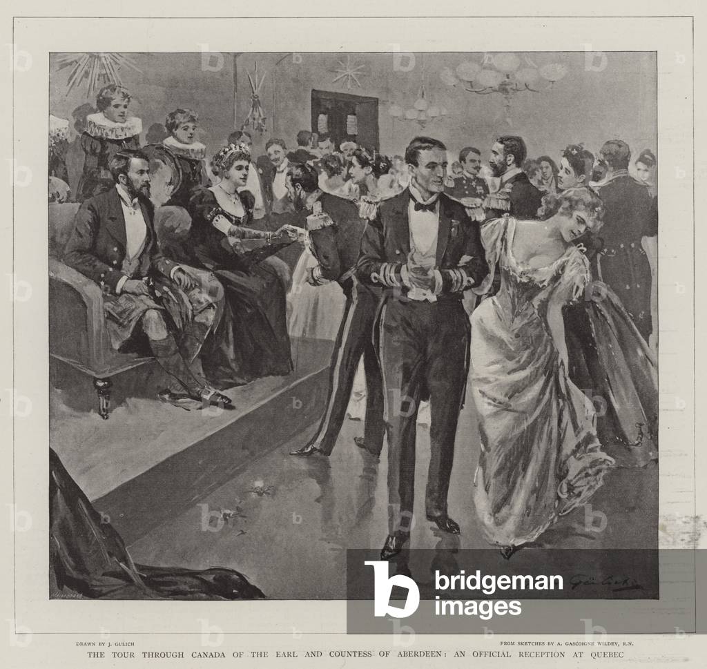 The Tour through Canada of the Earl and Countess of Aberdeen, an Official Reception at Quebec (litho)