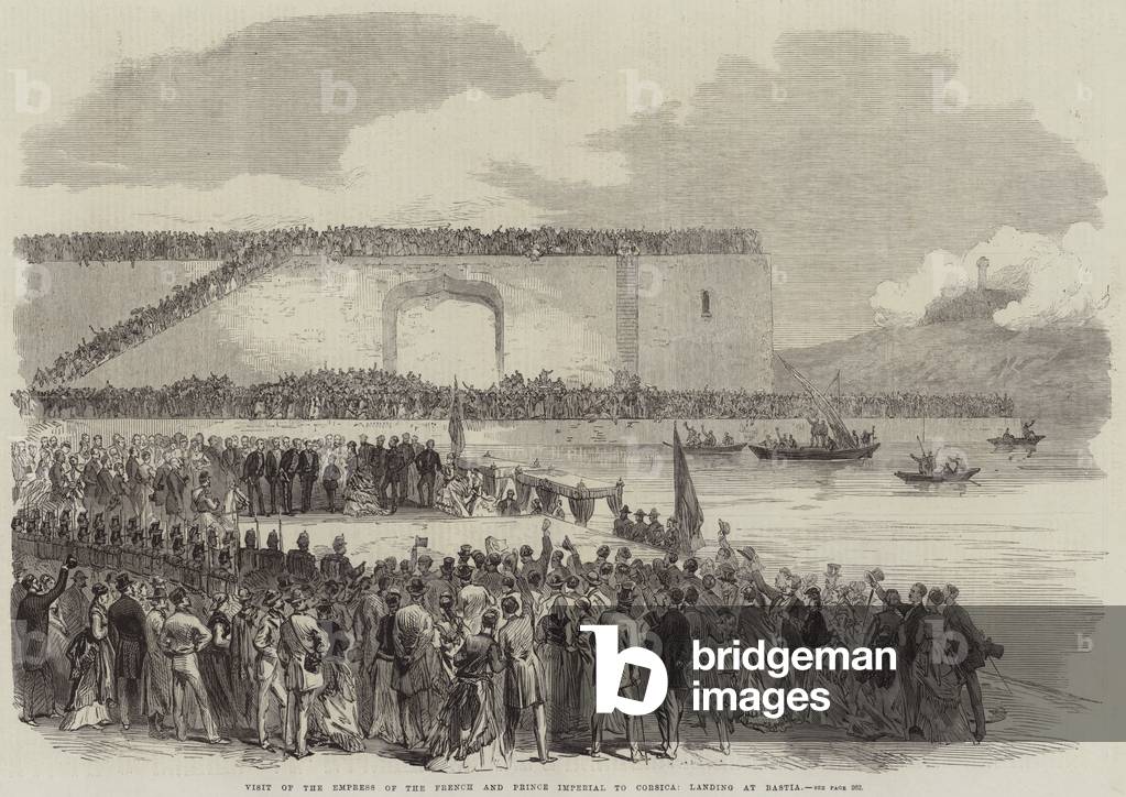 Visit of the Empress of the French and Prince Imperial to Corsica, landing at Bastia (engraving)