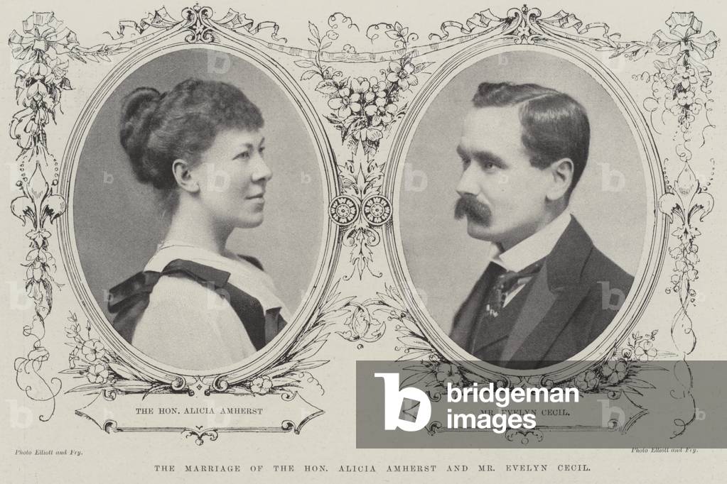 The Marriage of the Honourable Alicia Amherst and Mr Evelyn Cecil (b/w photo)