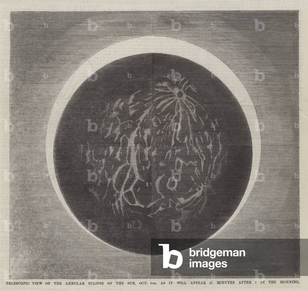 Telescopic View of the Annular Eclipse of the Sun, 9 October, as it will appear 27 Minutes after 7 in the Morning (engraving)