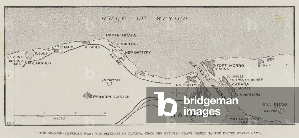 The Spanish-American War, the Defences of Havana, from the Official Chart issued to the United States Navy (engraving)