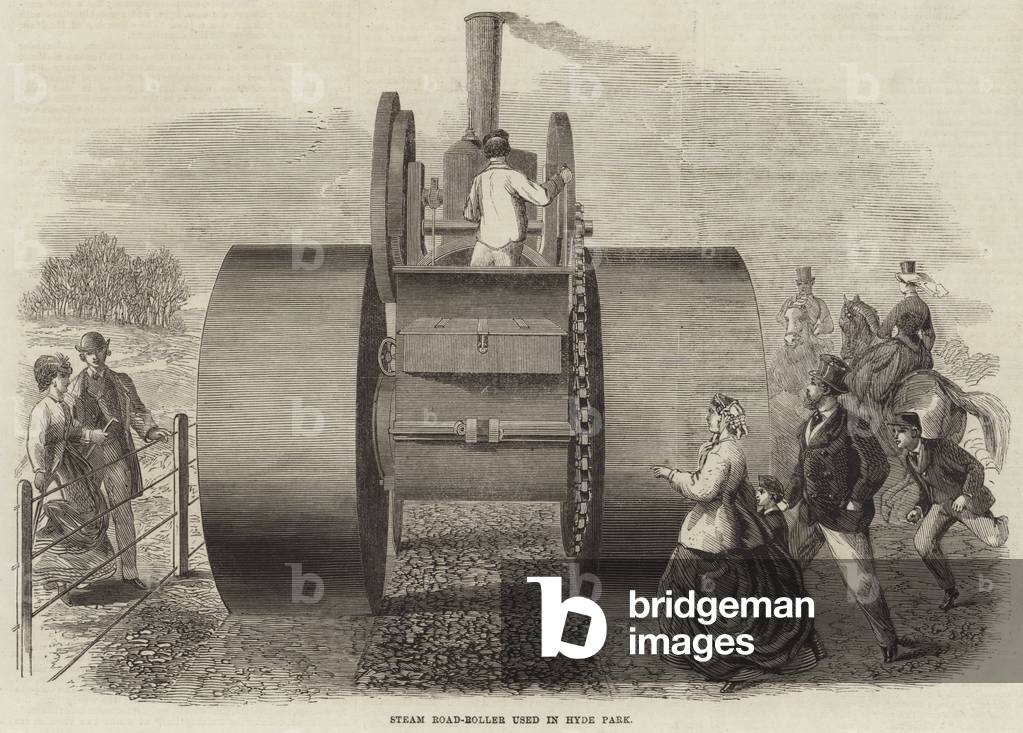 Steam Road-Roller used in Hyde Park (engraving)
