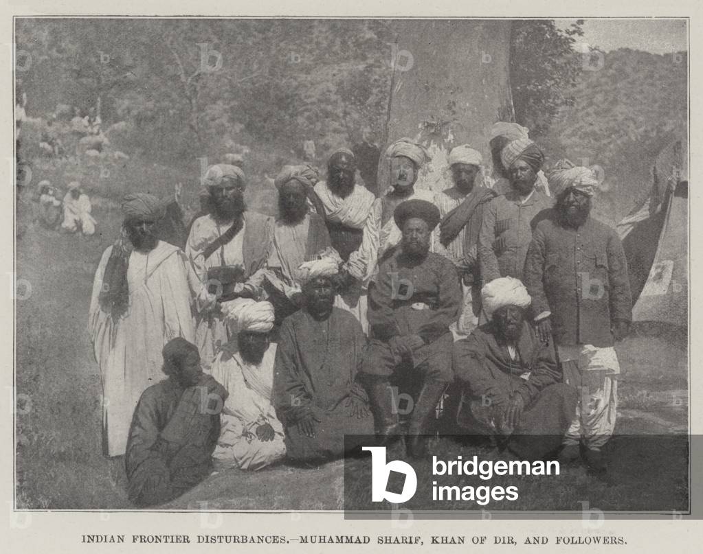 Indian Frontier Disturbances, Muhammad Sharif, Khan of Dir, and Followers (b/w photo)
