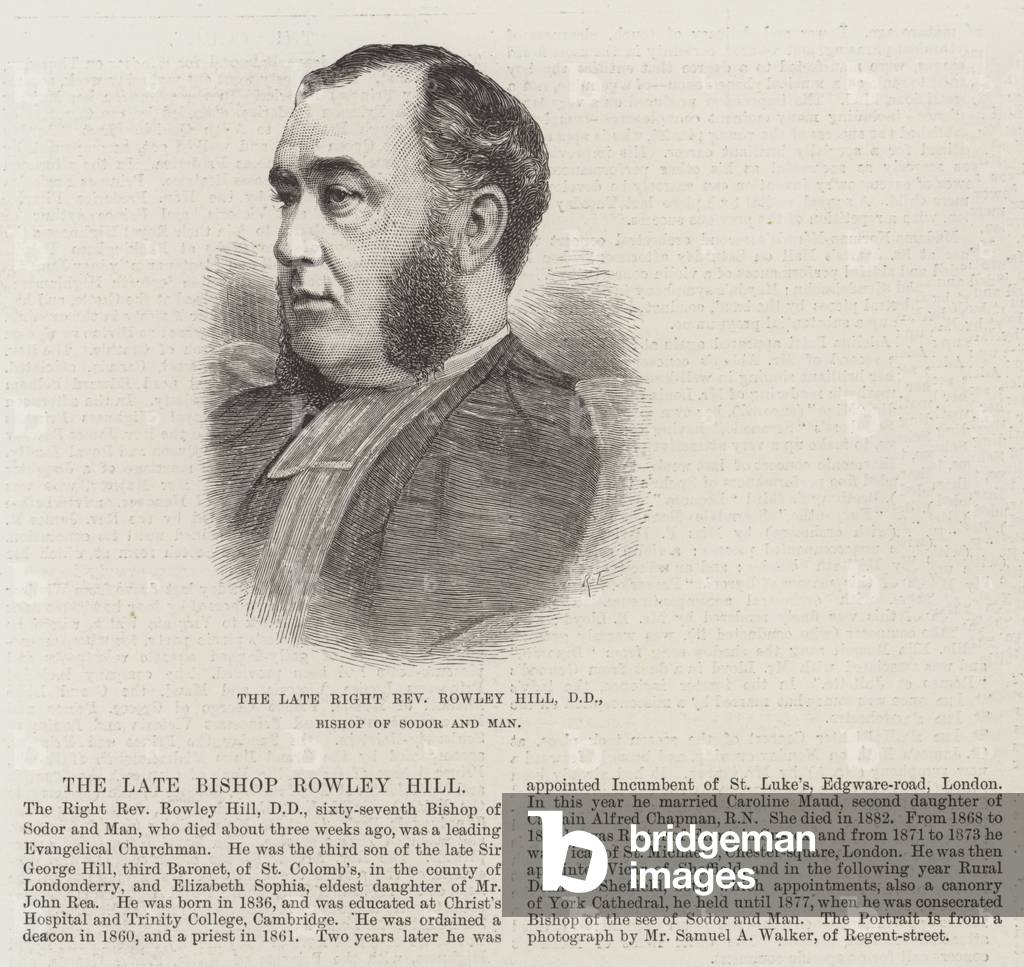 The late Right Reverend Rowley Hill, DD, Bishop of Sodor and Man (engraving)
