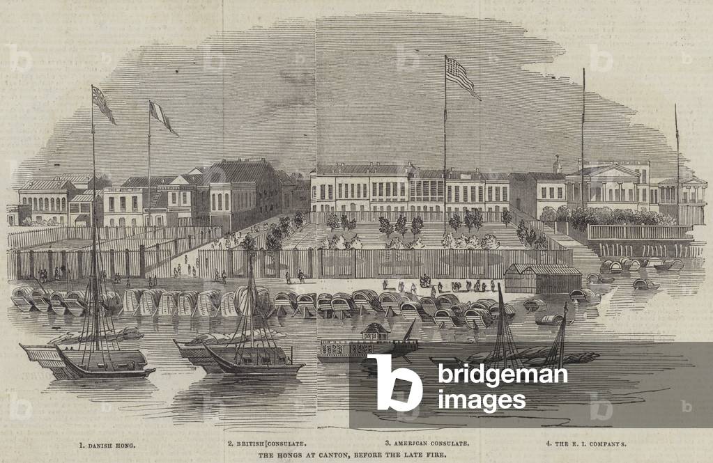 The Hongs at Canton, before the Late Fire (engraving)