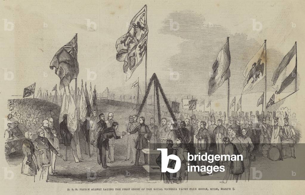 HRH Prince Albert laying the First Stone of the Royal Victoria Yacht Club House, Ryde, 2 March (engraving)