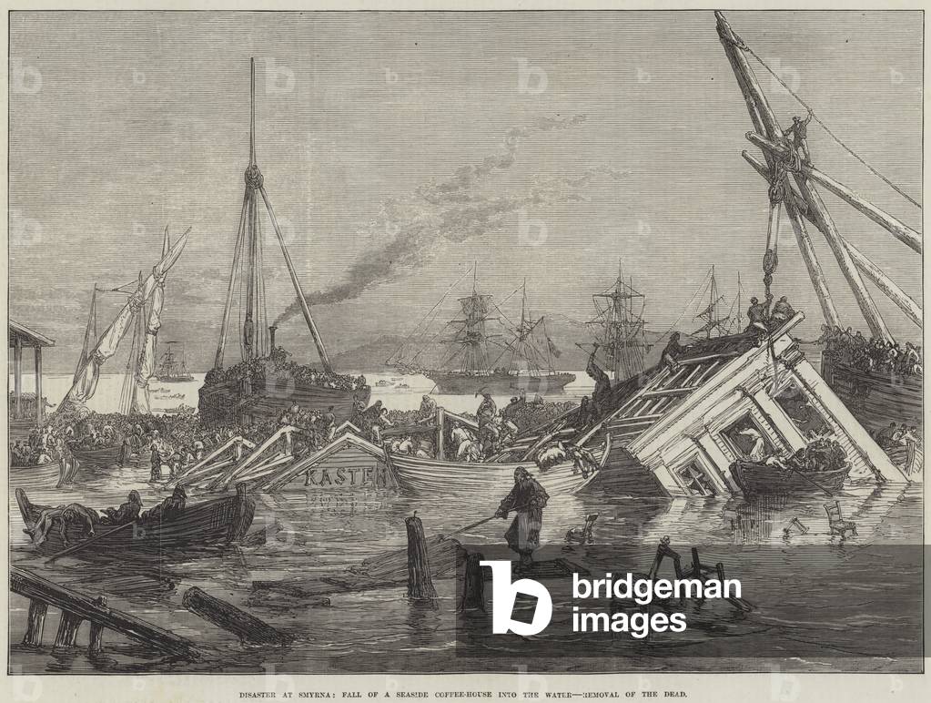 Disaster at Smyrna, Fall of a Seaside Coffee-House into the Water, Removal of the Dead (engraving)