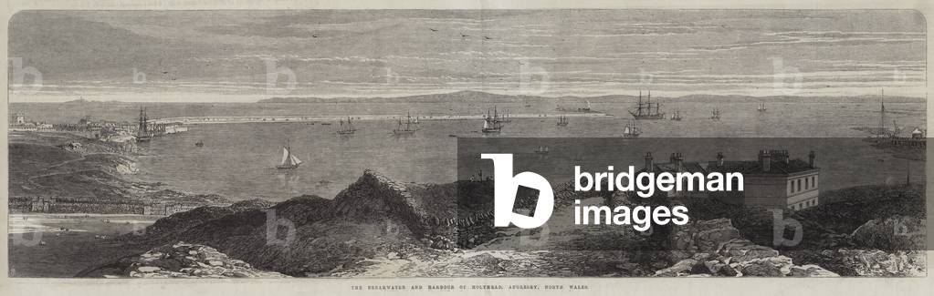 The Breakwater and Harbour of Holyhead, Anglesey, North Wales (engraving)