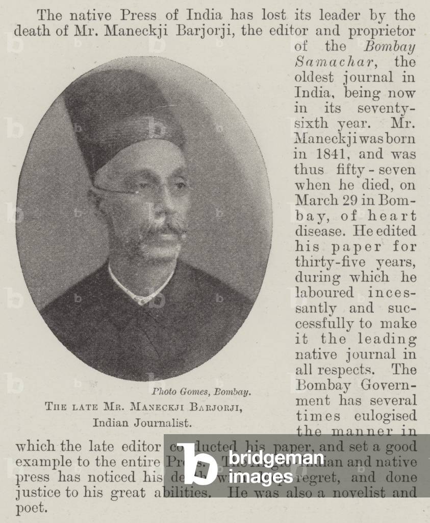 The late Mr Maneckji Barjorji, Indian Journalist (b/w photo)