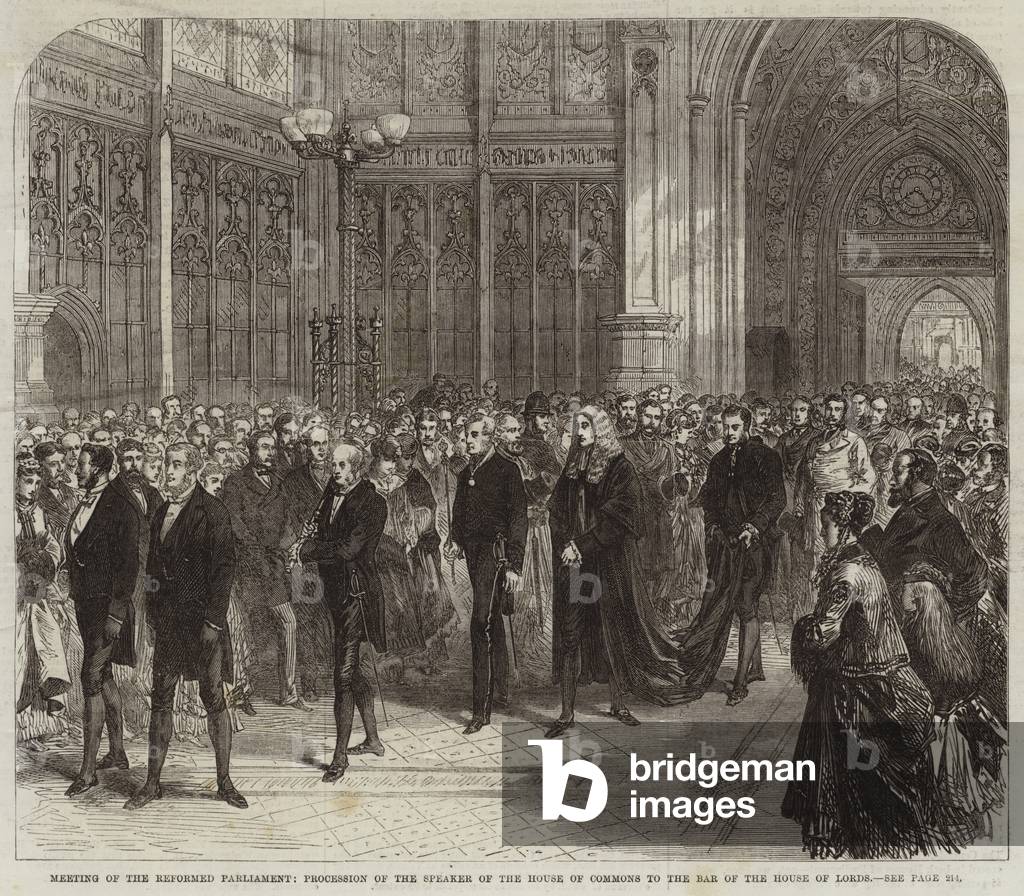 Meeting of the Reformed Parliament, Procession of the Speaker of the House of Commons to the Bar of the House of Lords (engraving)