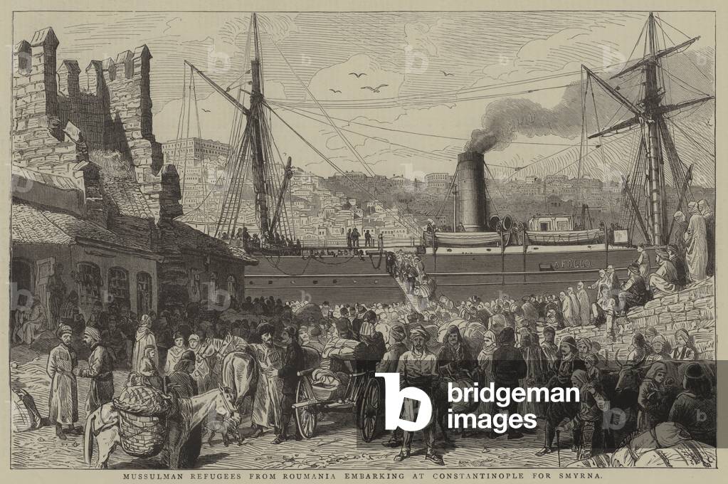 Mussulman Refugees from Roumania Embarking at Constantinople for Smyrna (engraving)