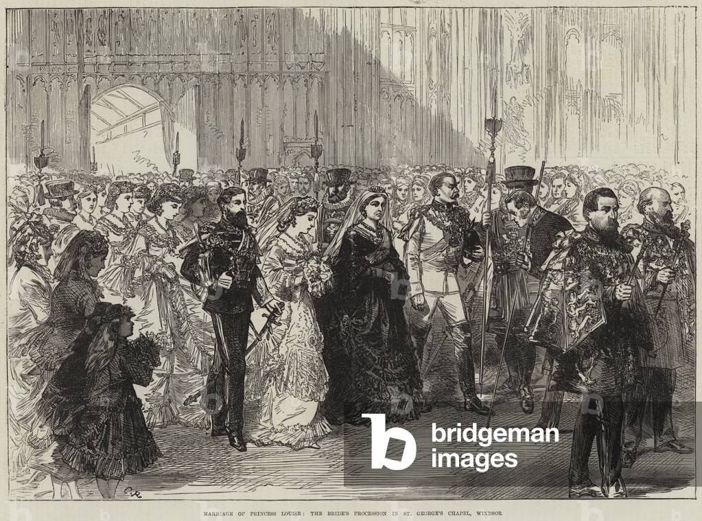 Marriage of Princess Louise, the Bride's Procession in St George's Chapel, Windsor (engraving)
