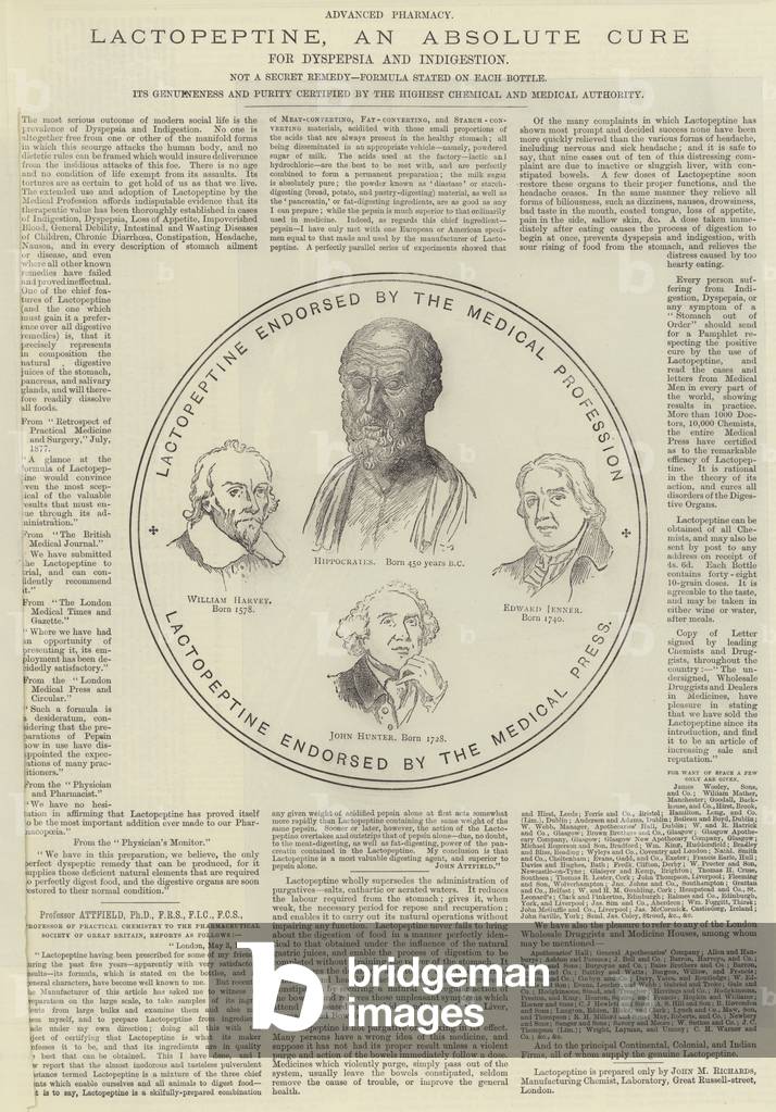 Advertisement, Lactopeptine, an Absolute Cure for Dyspepsia and Indigestion (engraving)