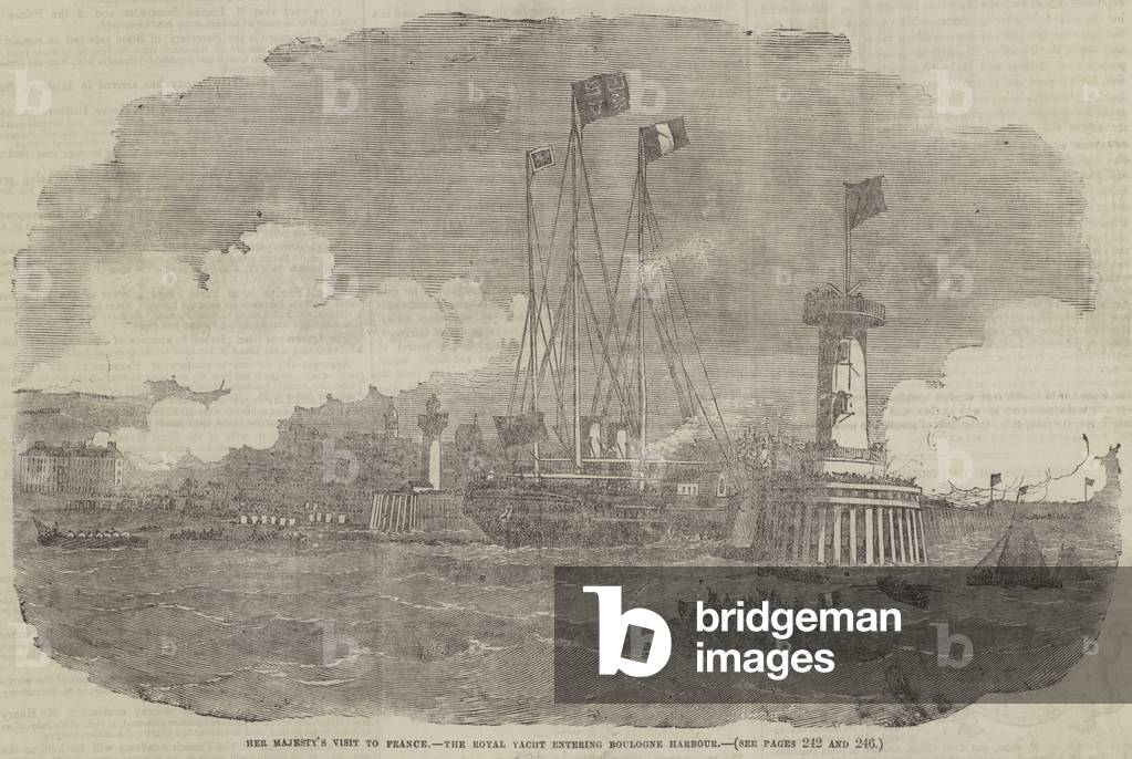 Her Majesty's Visit to France, the Royal Yacht entering Boulogne Harbour (engraving)