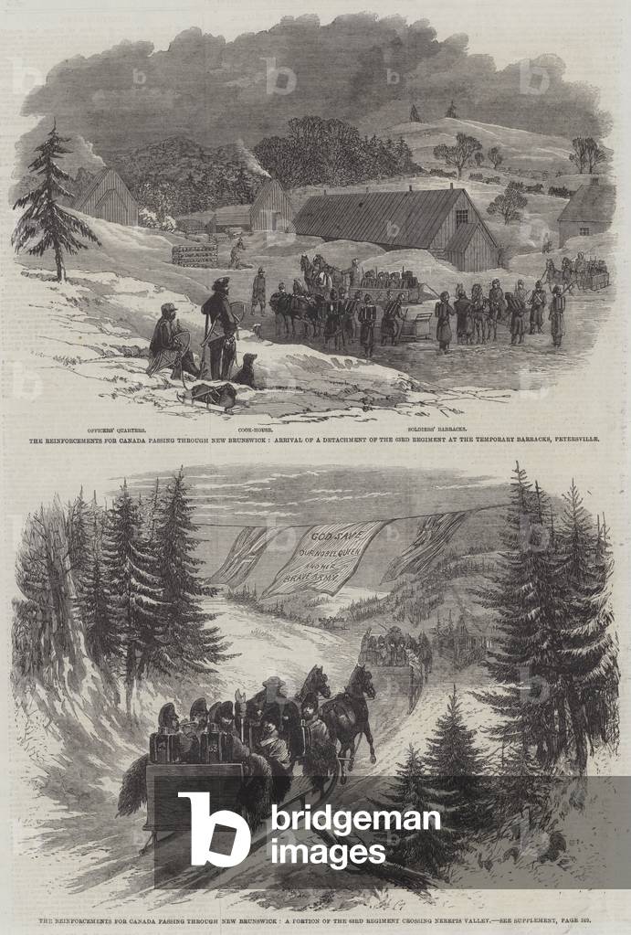 Reinforcements for Canada passing through New Brunswick (engraving)