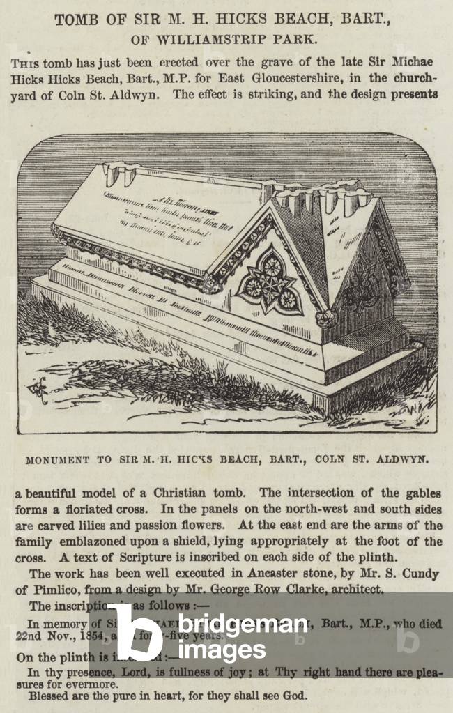 Tomb of Sir M H Hicks Beach, Baronet, of Williamstrip Park (engraving)