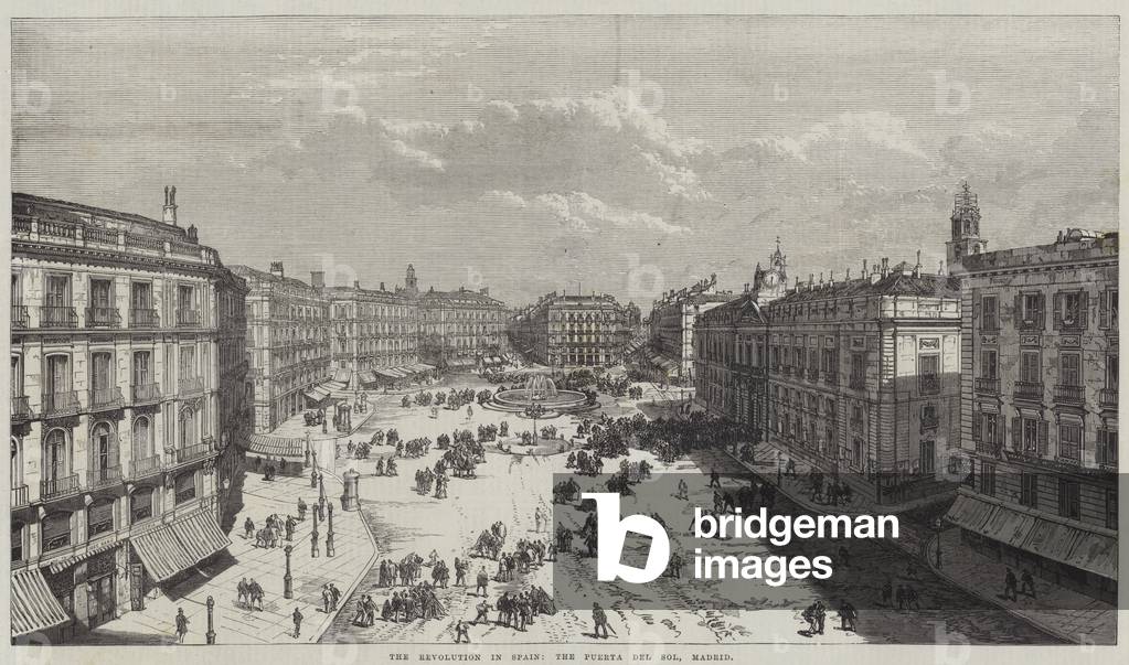 The Revolution in Spain, the Puerta del Sol, Madrid (engraving)