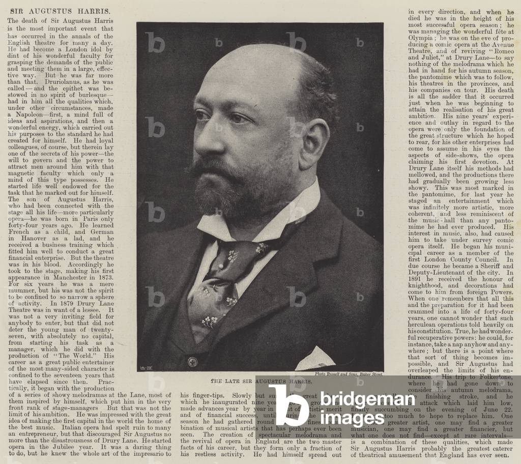 The late Sir Augustus Harris (b/w photo)