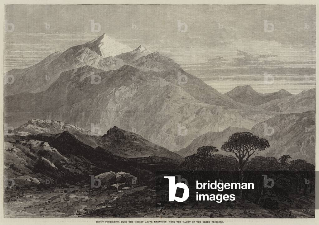 Mount Pentelicus, from the Height above Marathon, near the Haunt of the Greek Brigands (engraving)
