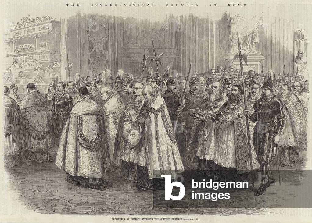 The Ecclesiastical Council at Rome, Procession of Bishops entering the Council Chamber (engraving)