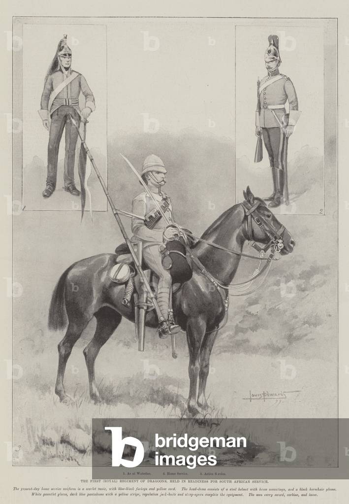 The First (Royal) Regiment of Dragoons, held in Readiness for South African Service (litho)