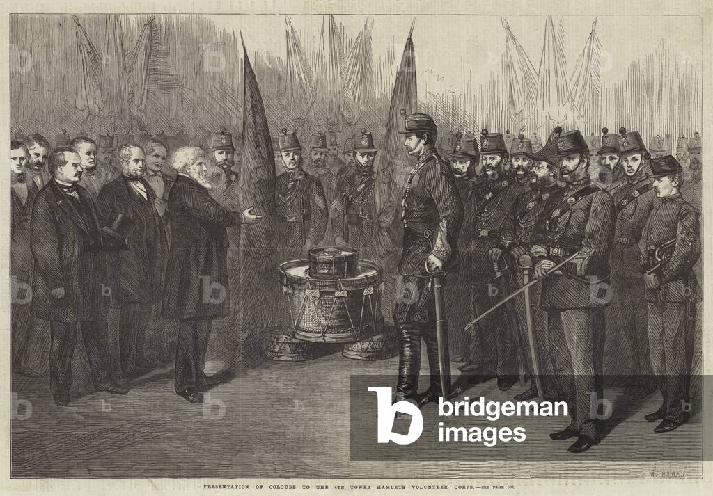 Presentation of Colours to the 4th Tower Hamlets Volunteer Corps (engraving)