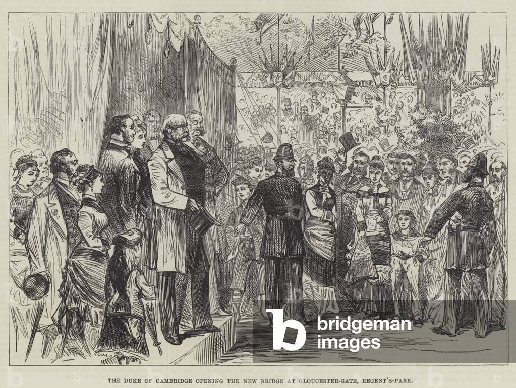 The Duke of Cambridge opening the New Bridge at Gloucester-Gate, Regent's-Park (engraving)