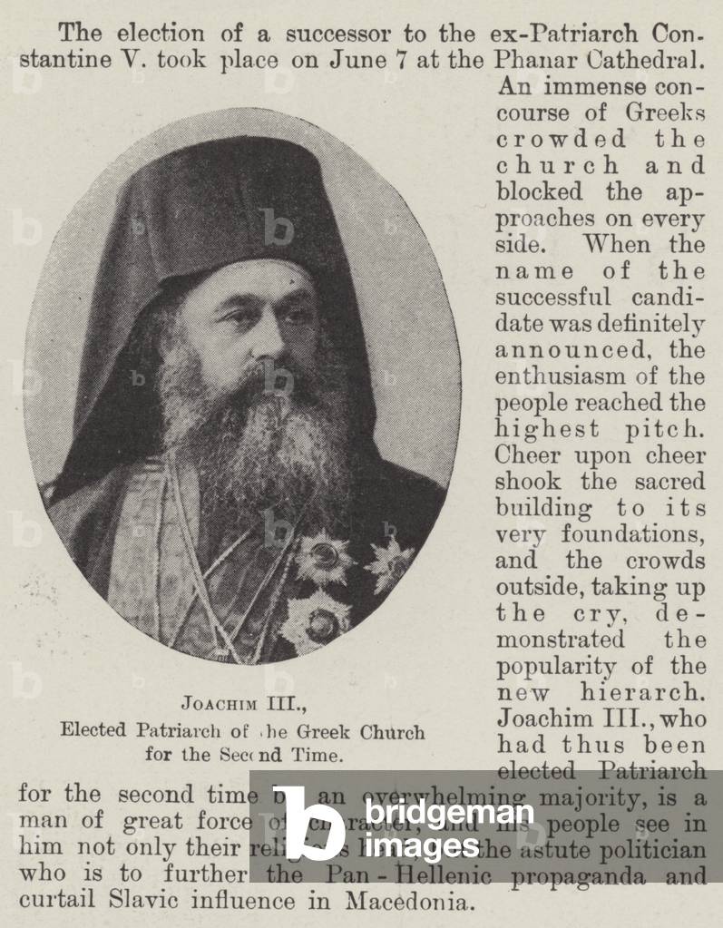 Joachim III, elected Patriarch of the Greek Church for the Second Time (b/w photo)
