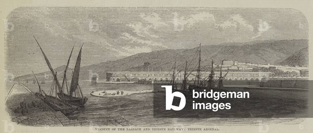 Viaduct of the Laibach and Trieste Railway, Trieste Arsenal (engraving)
