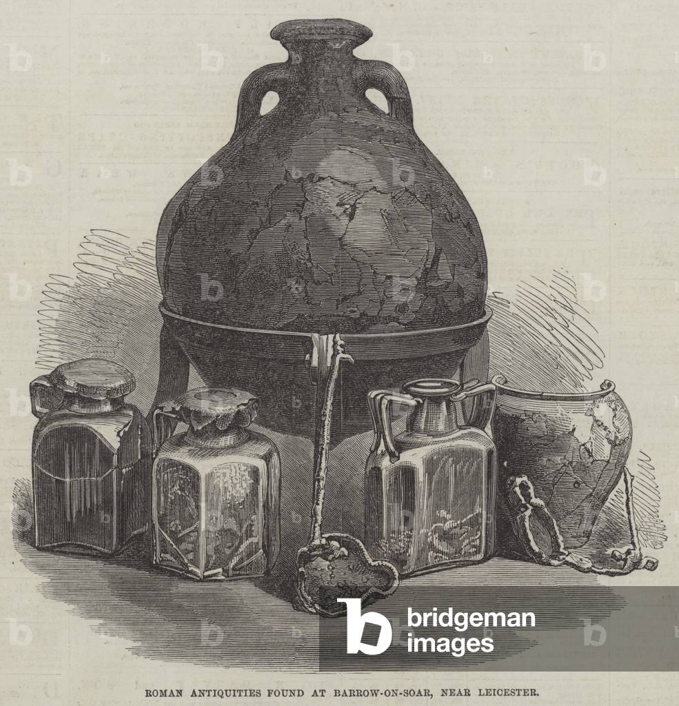 Roman Antiquities found at Barrow-on-Soar, near Leicester (engraving)
