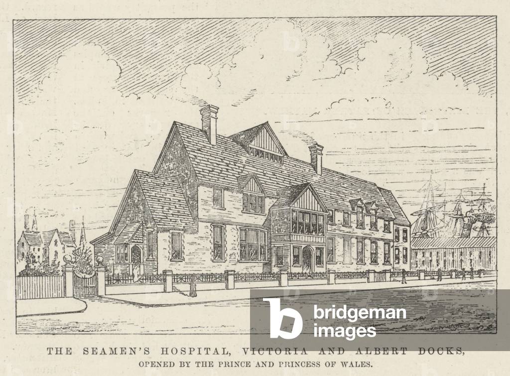 The Seamen's Hospital, Victoria and Albert Docks, opened by the Prince and Princess of Wales (engraving)