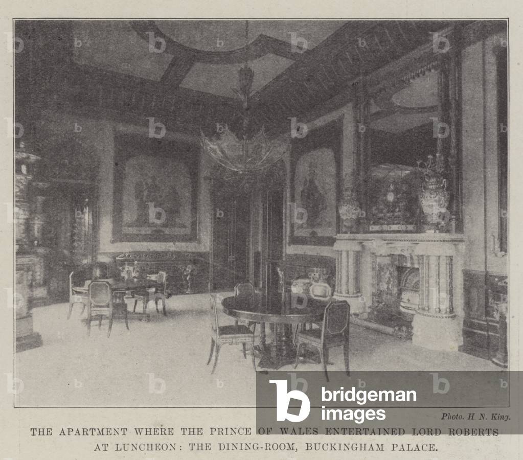 The Apartment where the Prince of Wales entertained Lord Roberts at Luncheon, the Dining-Room, Buckingham Palace (b/w photo)