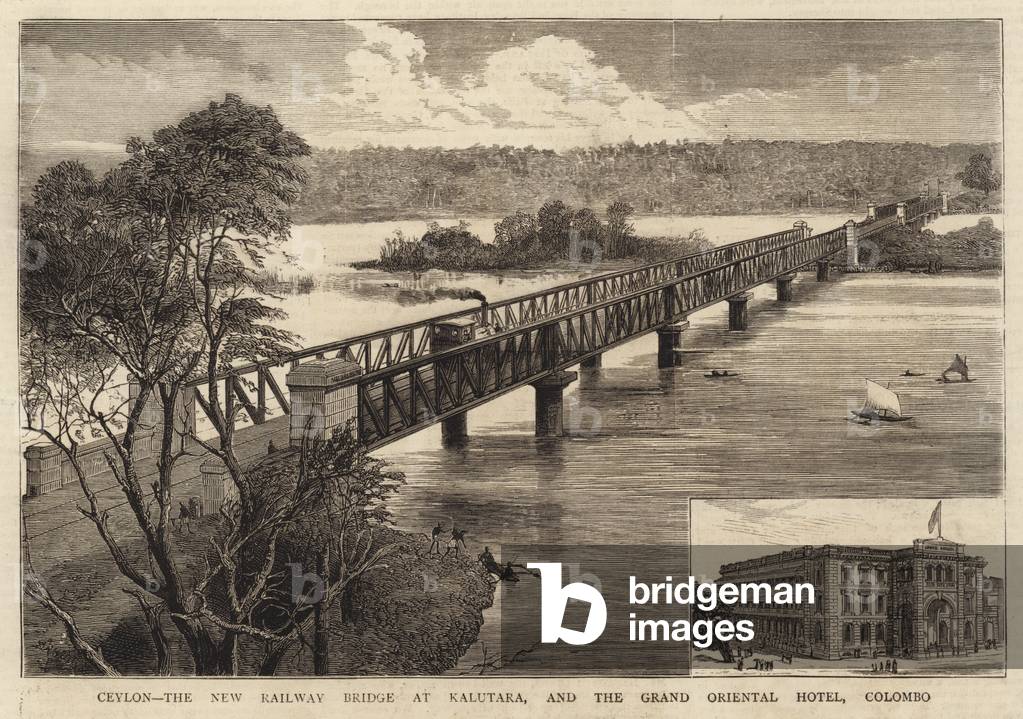 Ceylon, the New Railway Bridge at Kalutara, and the Grand Oriental Hotel, Colombo (engraving)