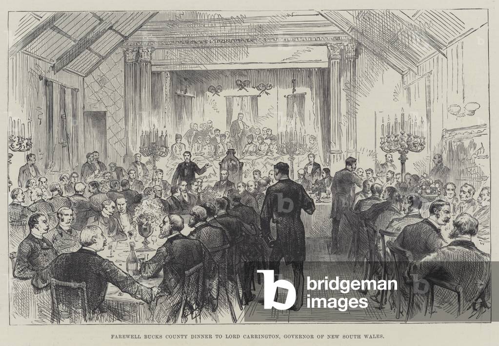 Farewell Bucks County Dinner to Lord Carrington, Governor of New South Wales (engraving)