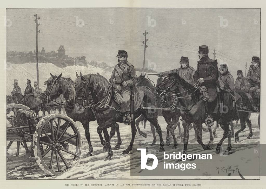 The Armies of the Continent, Arrival of Austrian Reinforcements on the Russian Frontier, near Cracow (engraving)